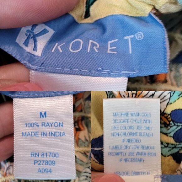 Vintage Koret Dress M Yellow Floral Midi Sleeveless Button Front Smocked India - Picture 3 of 11